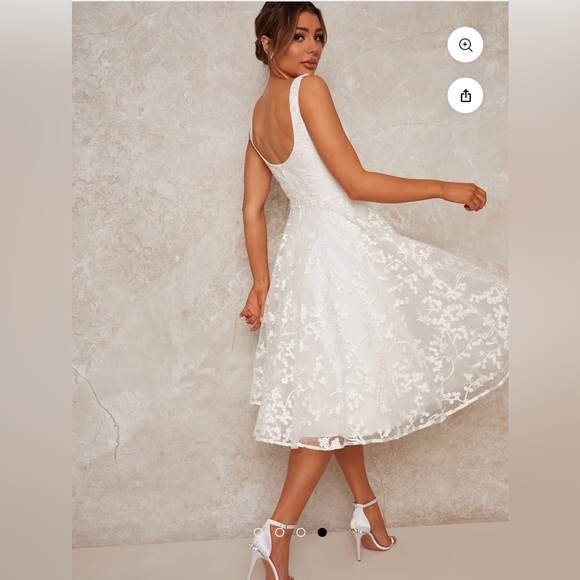 NWT Bridal Sleeveless Square Neck Lace Midi Dress in White - Size US 2 - Picture 3 of 6